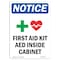Signmission OSHA Notice, 7" Height, First Aid Kit AED Sign With Symbol, 7" X 5", Portrait OS-NS-D-57-V-12735 - alternate 1